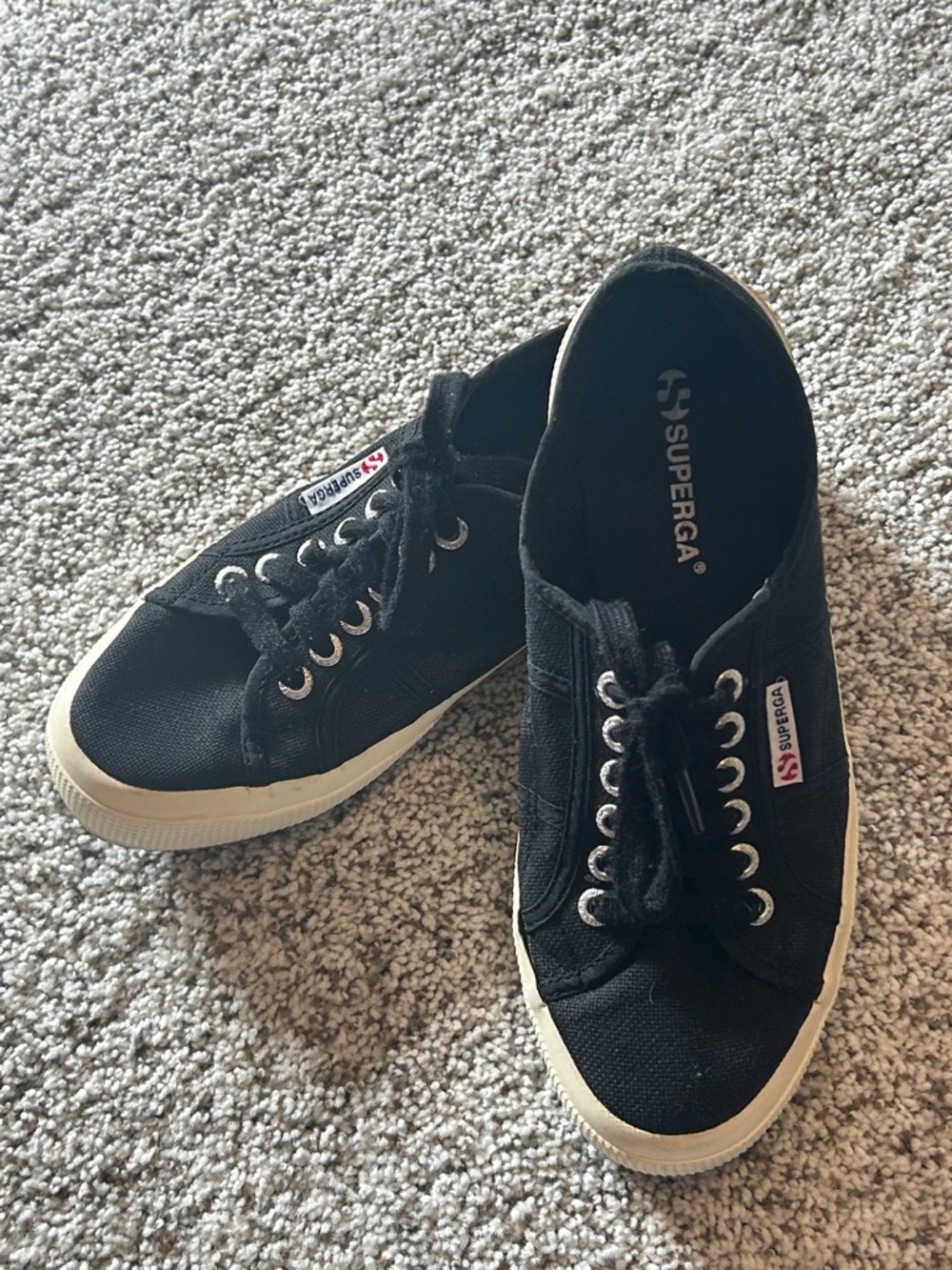Superga Black Canvas Low-Top Sneakers with Cream Sole